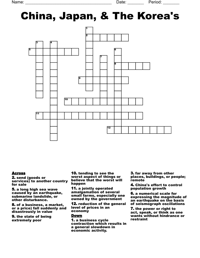 China, Japan, & The Korea's Crossword