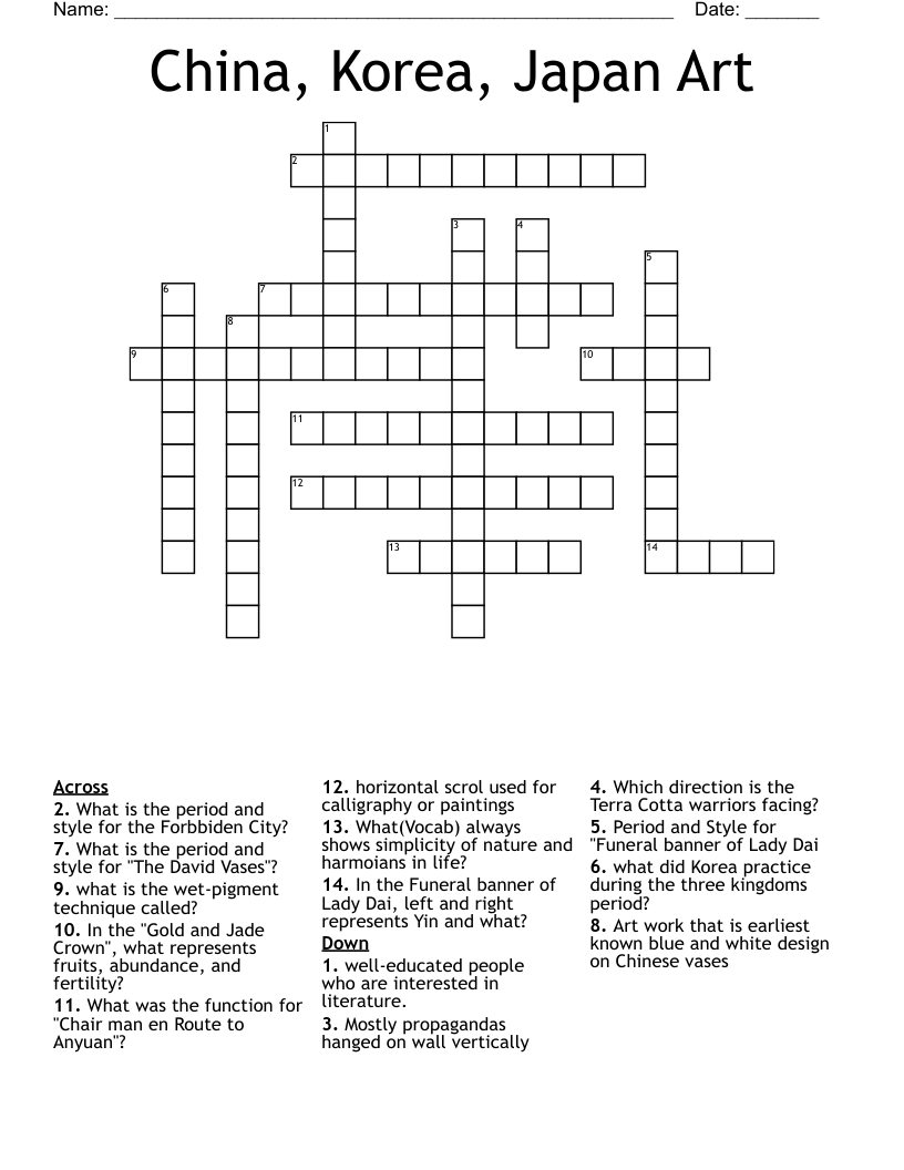 China, Korea, Japan Art Crossword