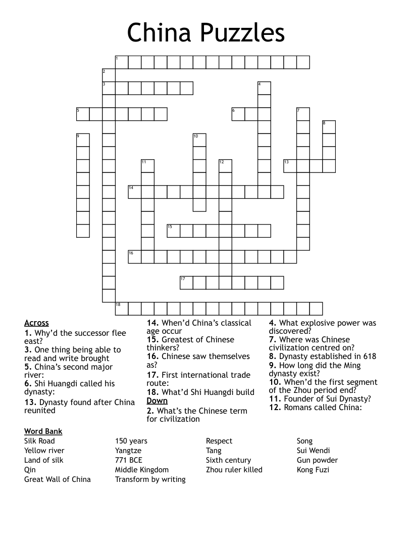 China Puzzles Crossword
