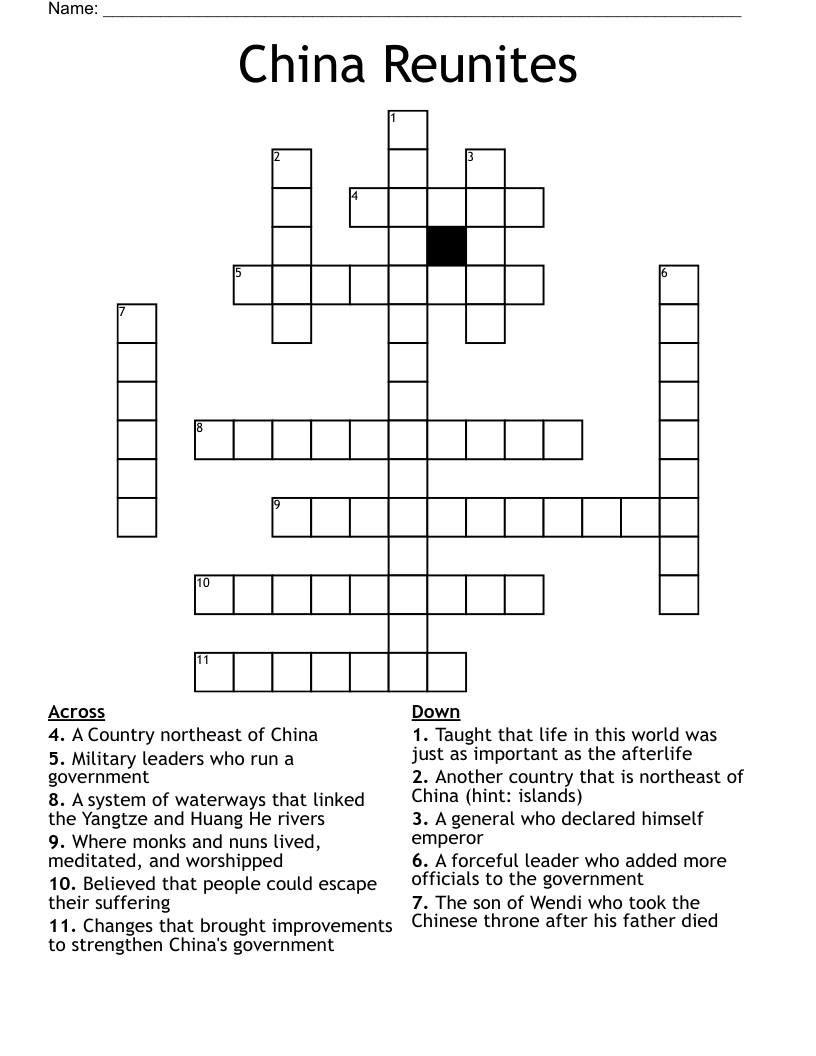 China Reunites Crossword