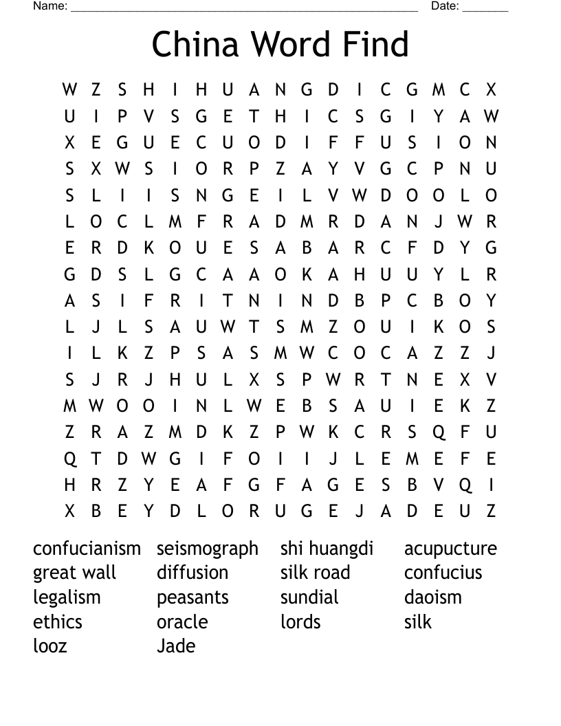 China Word Find Word Search