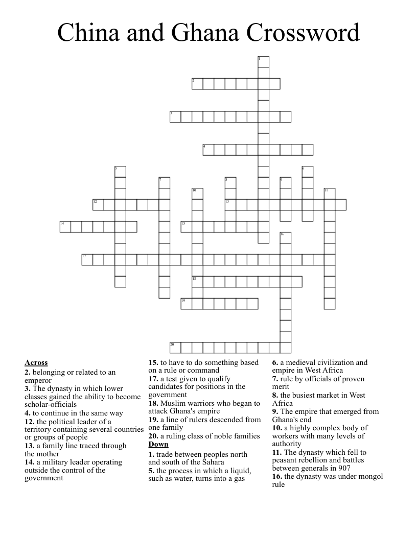 China and Ghana Crossword