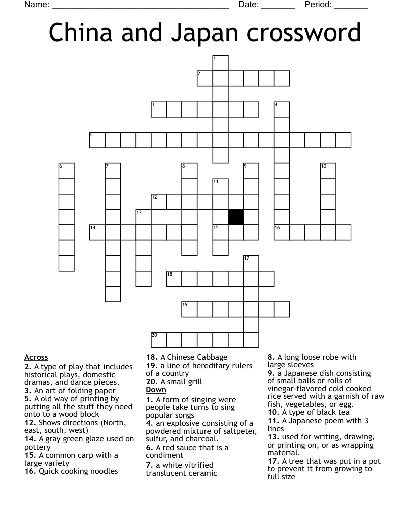 China and Japan crossword