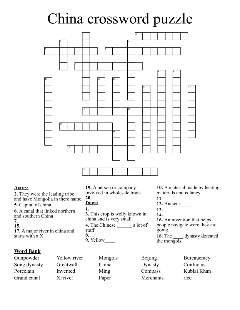 China crossword puzzle         