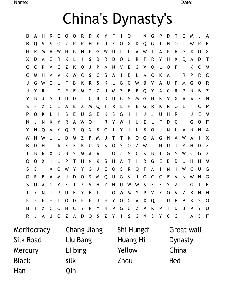 China's Dynasty's Word Search