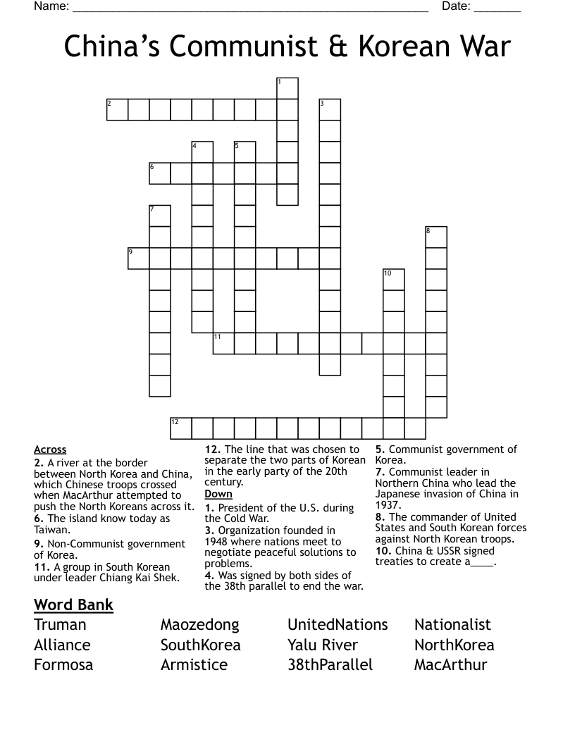 China’s  Communist & Korean War Crossword
