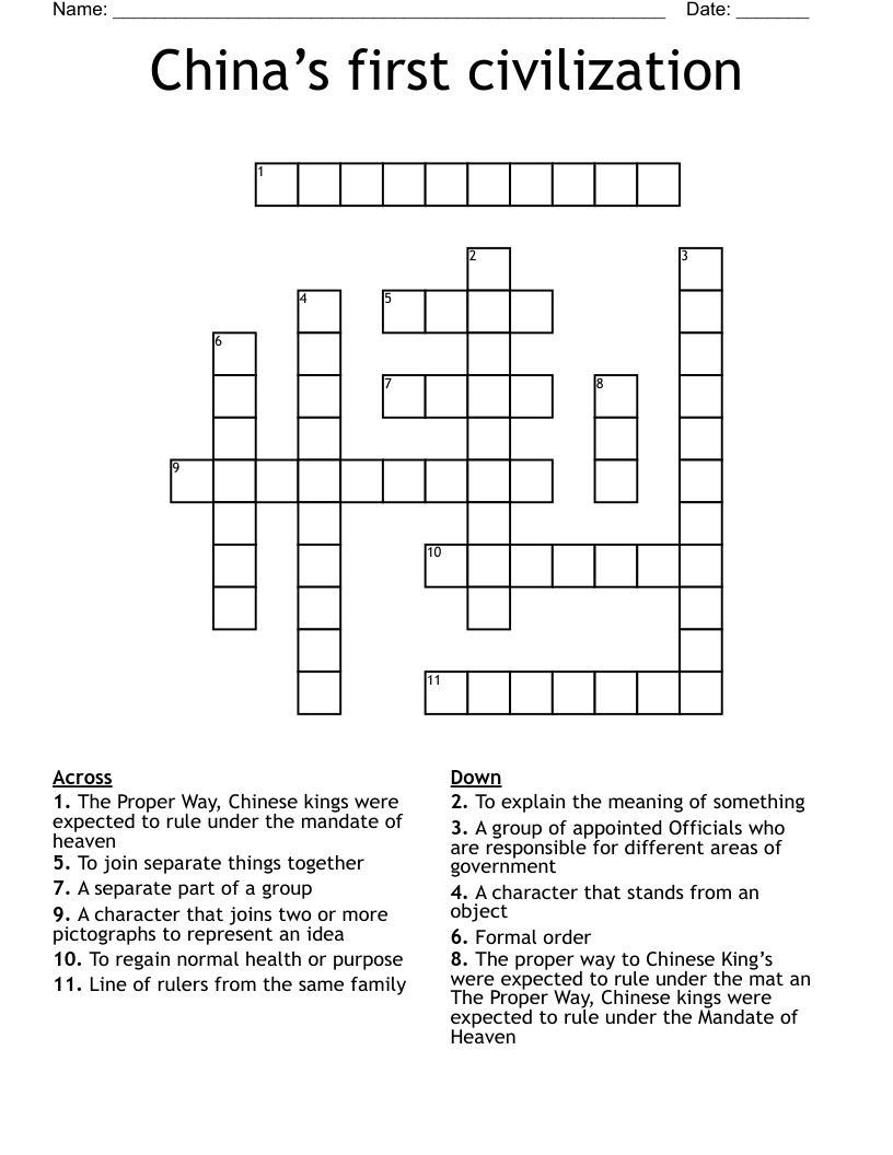 China’s first civilization  Crossword