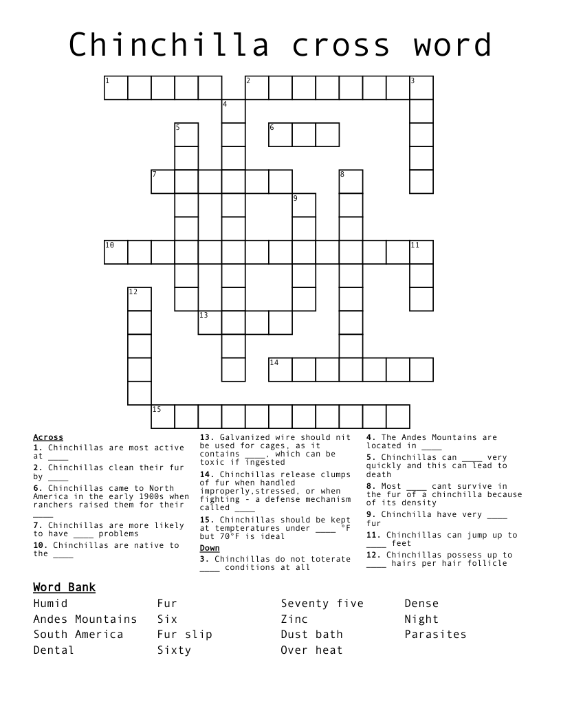 Chinchilla cross word 