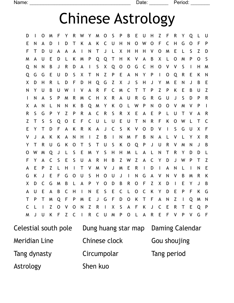 Chinese Astrology  Word Search