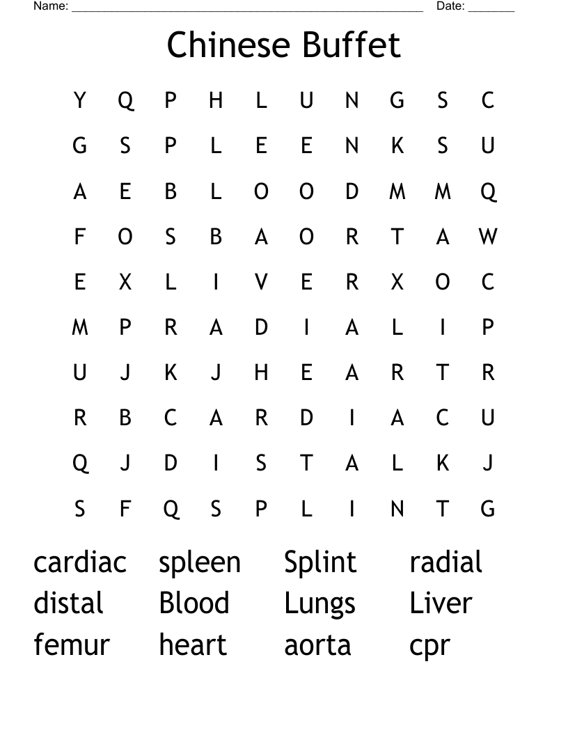 Chinese Buffet Word Search
