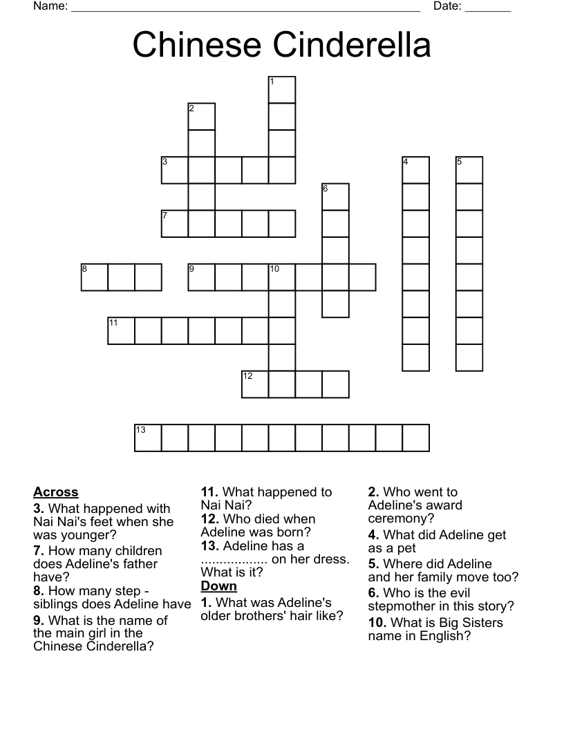 Chinese Cinderella Crossword