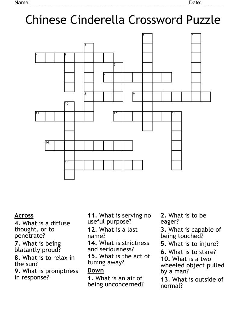 Chinese Cinderella Crossword Puzzle