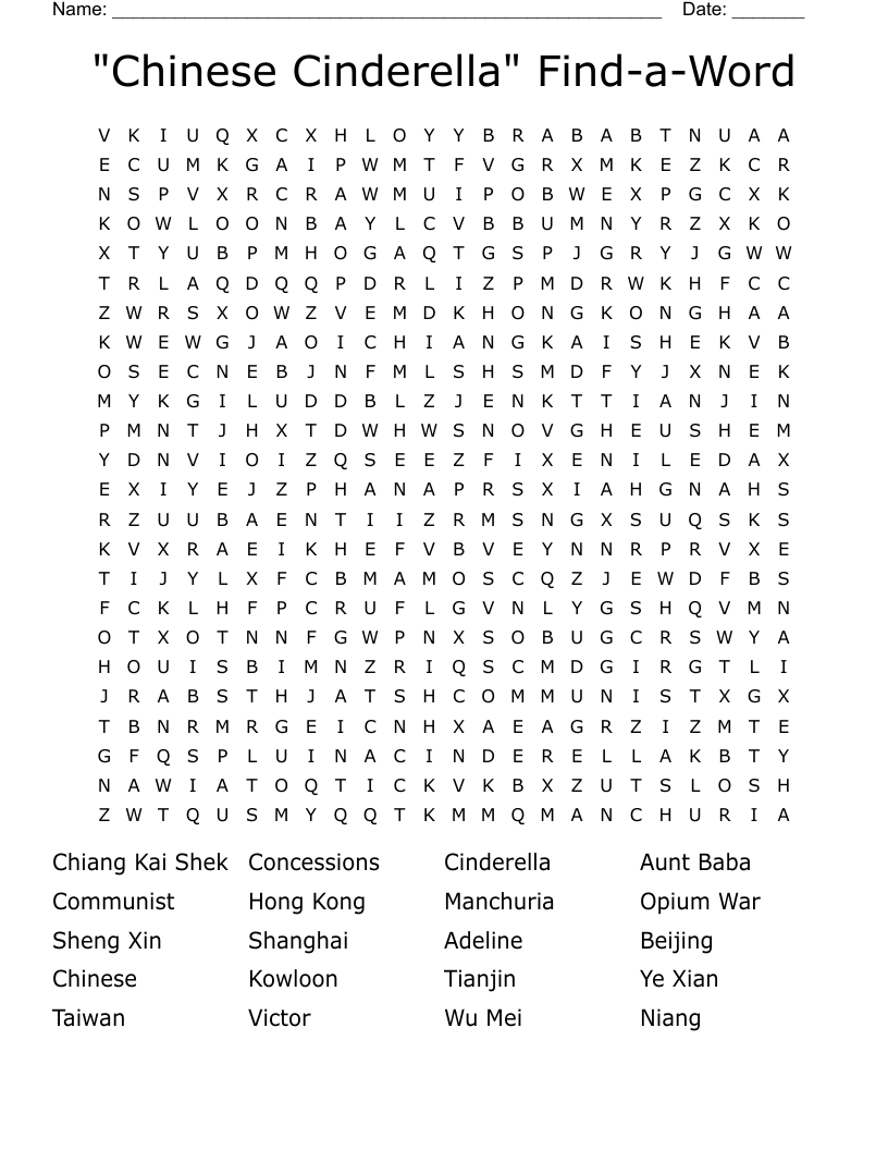 "Chinese Cinderella" Find-a-Word Word Search