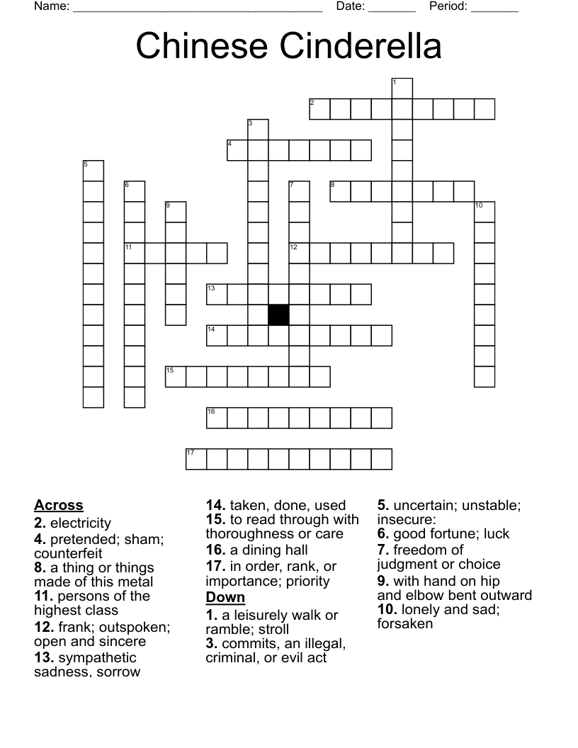 Chinese Cinderella  Crossword