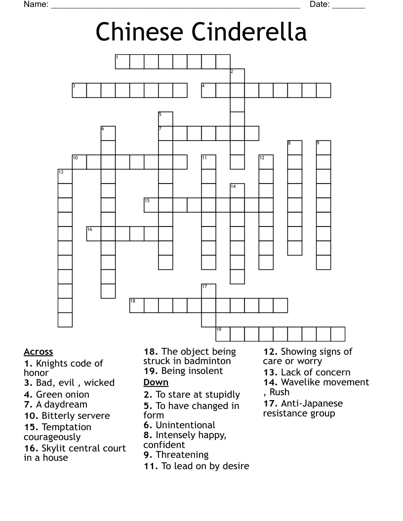 Chinese Cinderella  Crossword