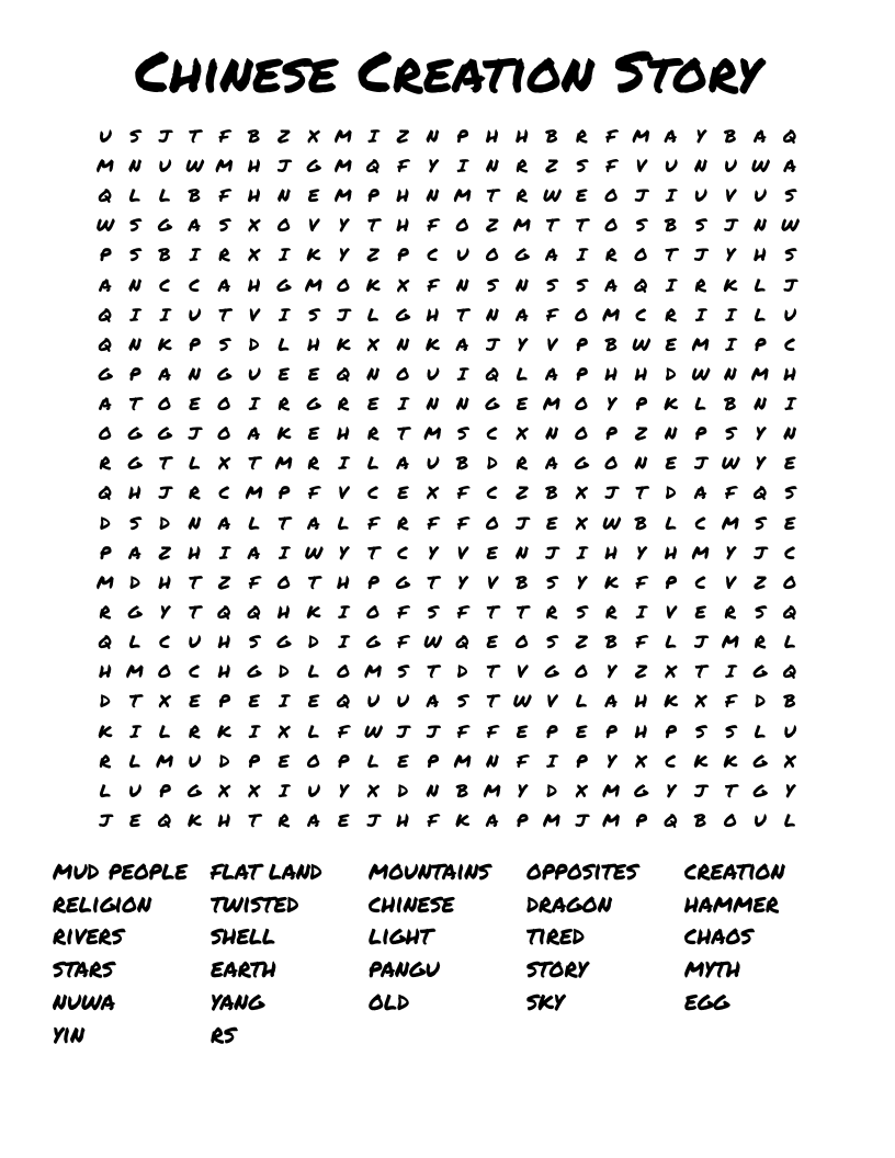 Chinese Creation Story Word Search