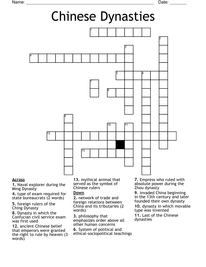 Chinese Dynasties Crossword