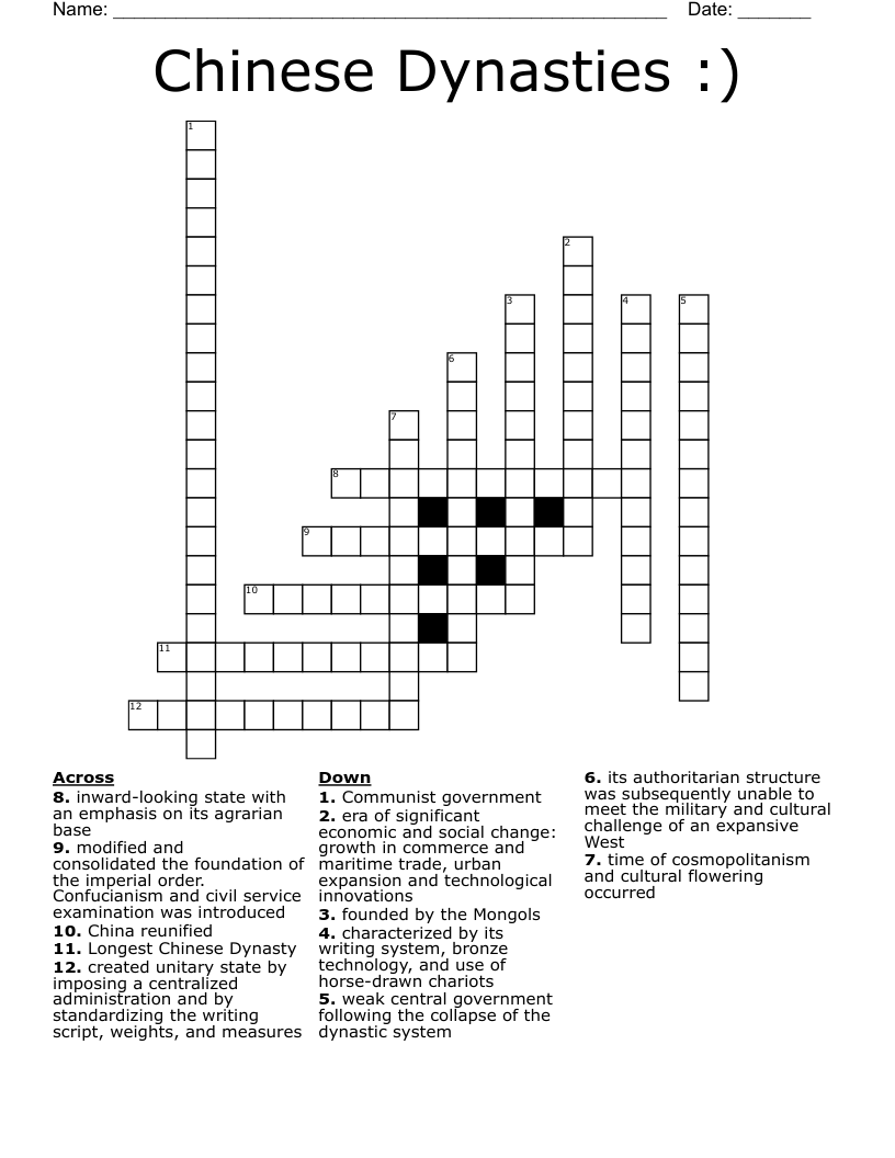 Chinese Dynasties :) Crossword