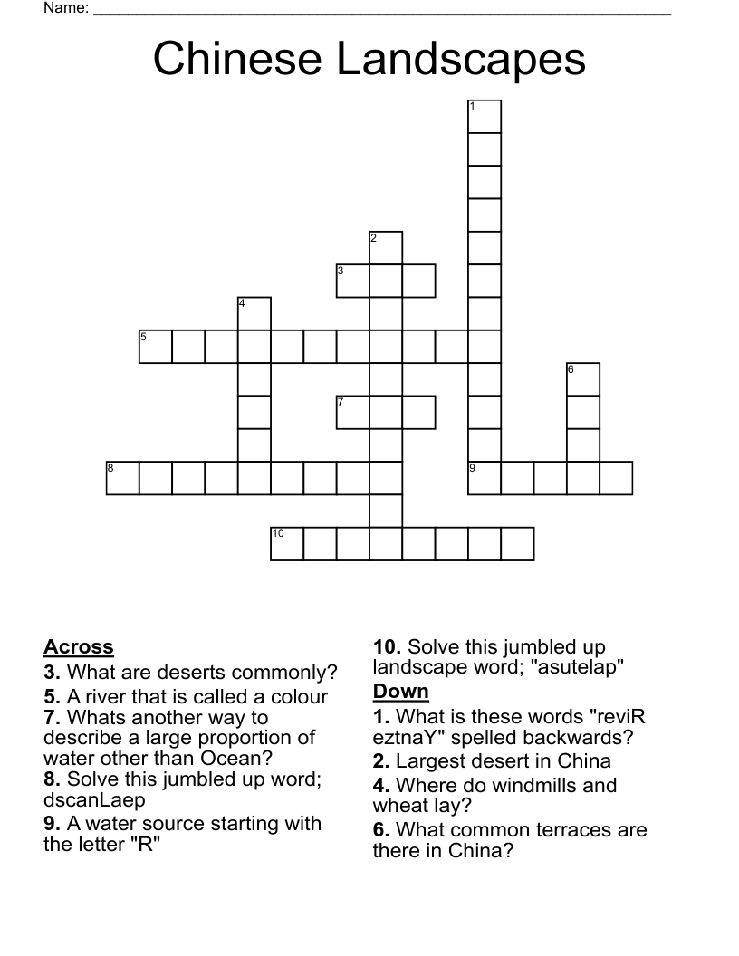 Chinese Landscapes Crossword