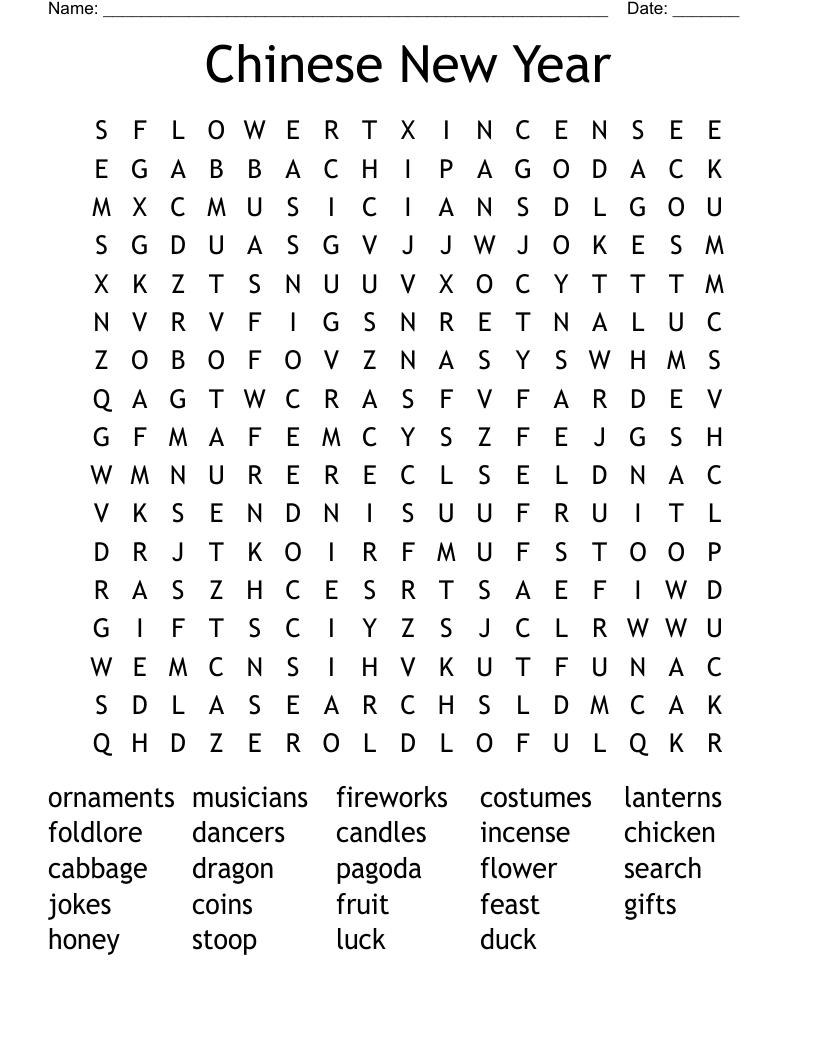 Chinese New Year Word Search