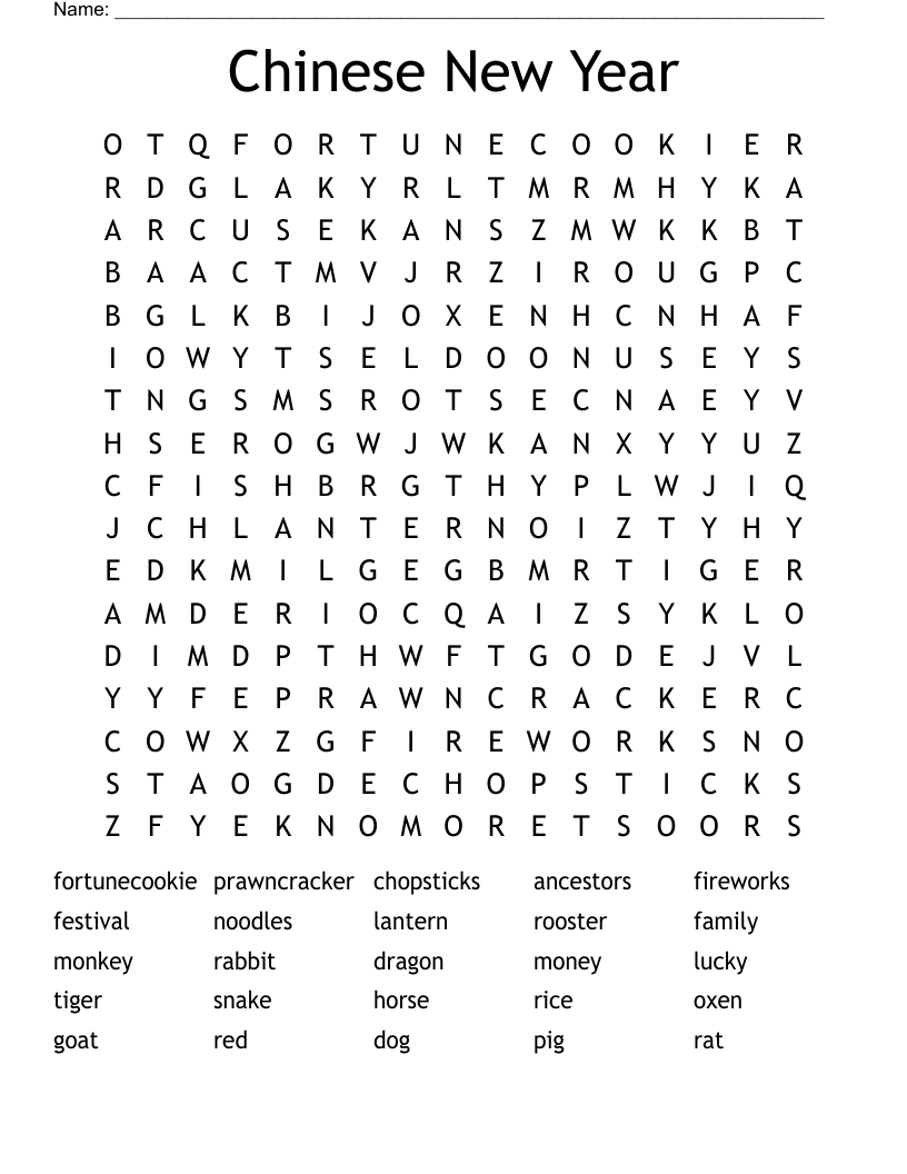 Chinese New Year Word Search