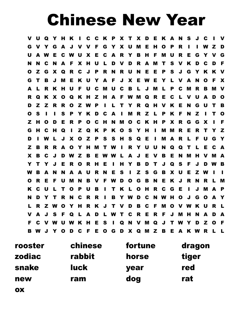 Chinese New Year Word Search