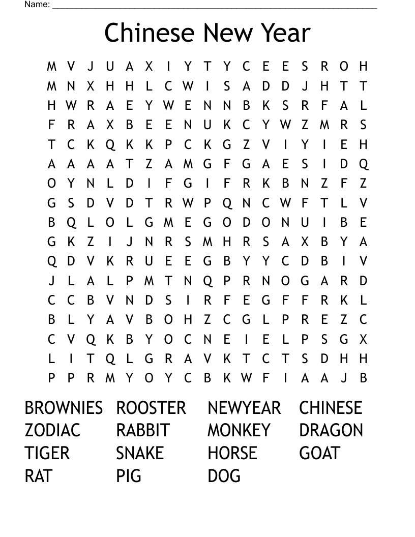Chinese New Year Word Search