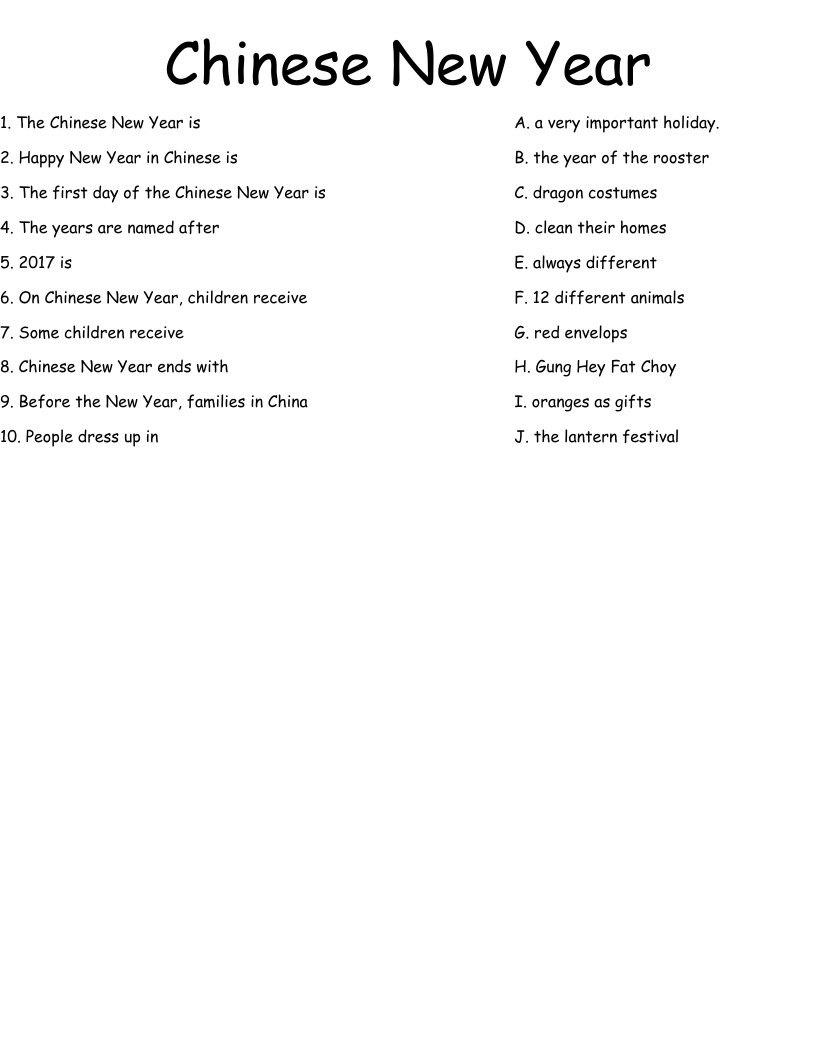 Chinese New Year Worksheet
