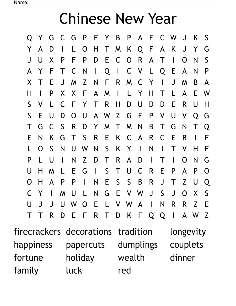 Chinese New Year Word Search