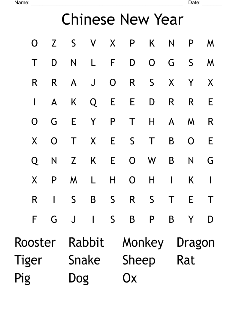 Chinese New Year Word Search