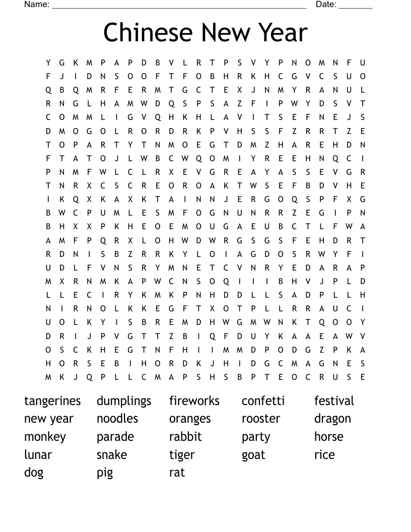 Chinese New Year Word Search