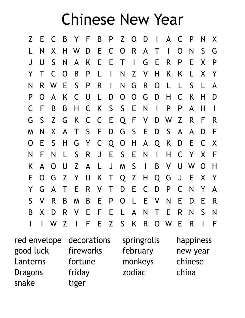 Chinese New Year Word Search