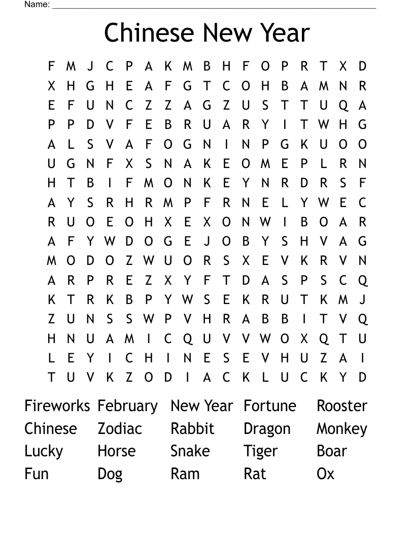 Chinese New Year Word Search
