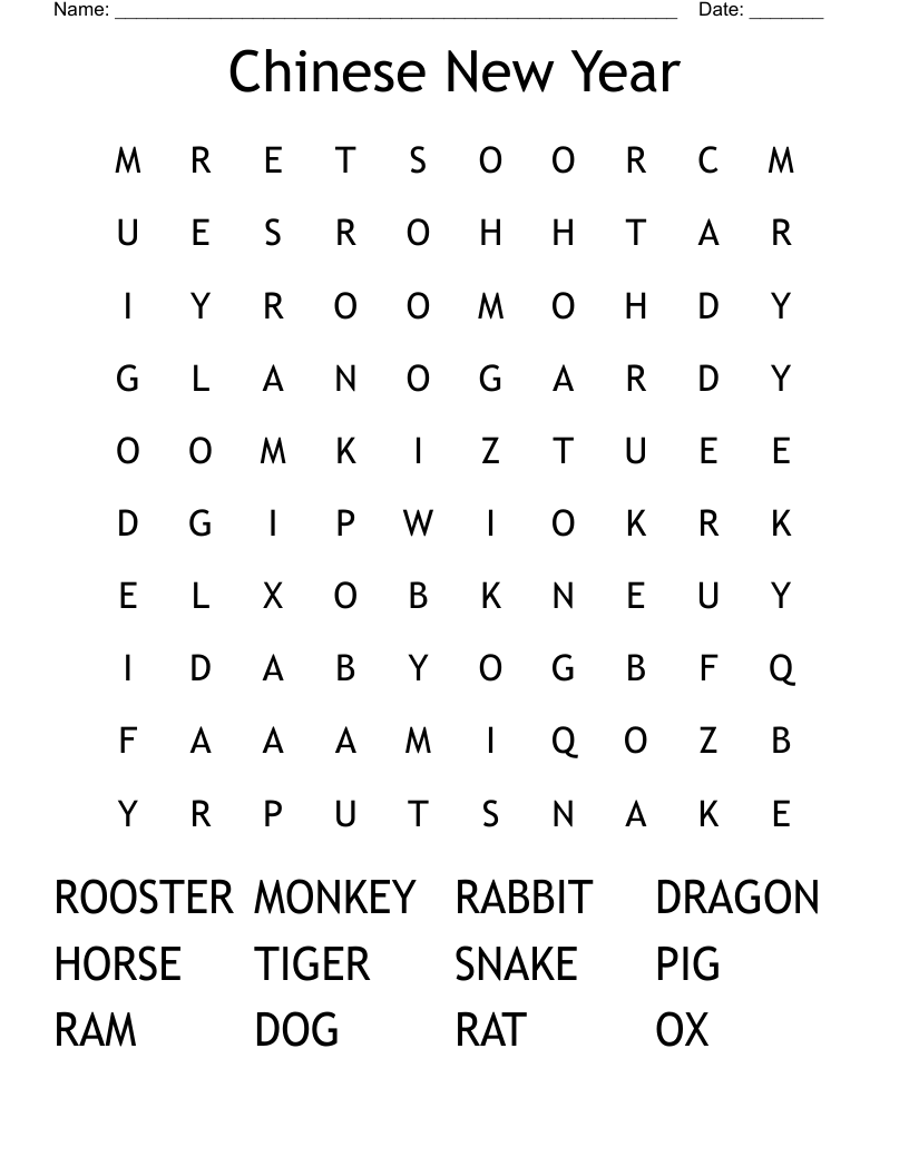 Chinese New Year Word Search