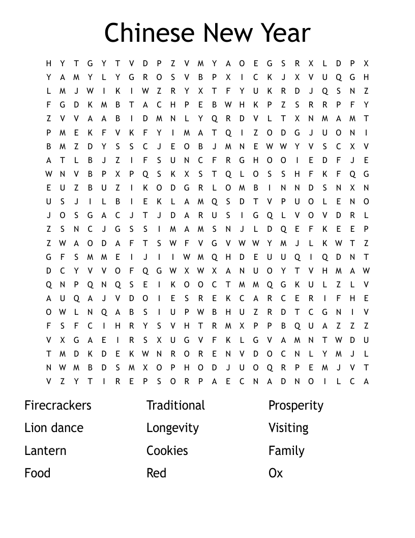 Chinese New Year  Word Search