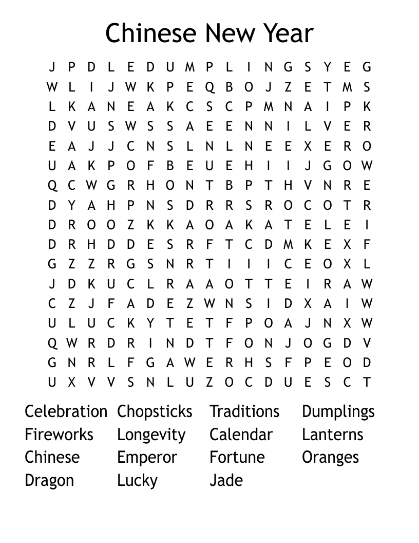Chinese New Year  Word Search