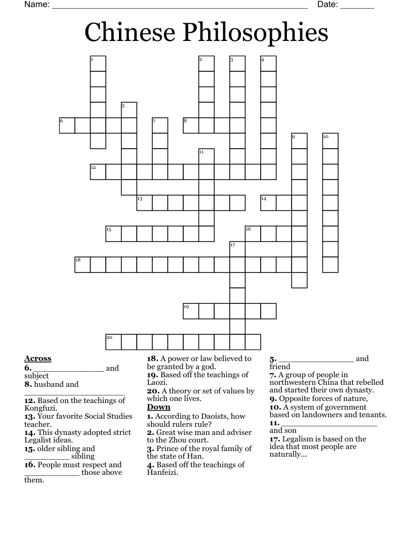 Chinese Philosophies Crossword