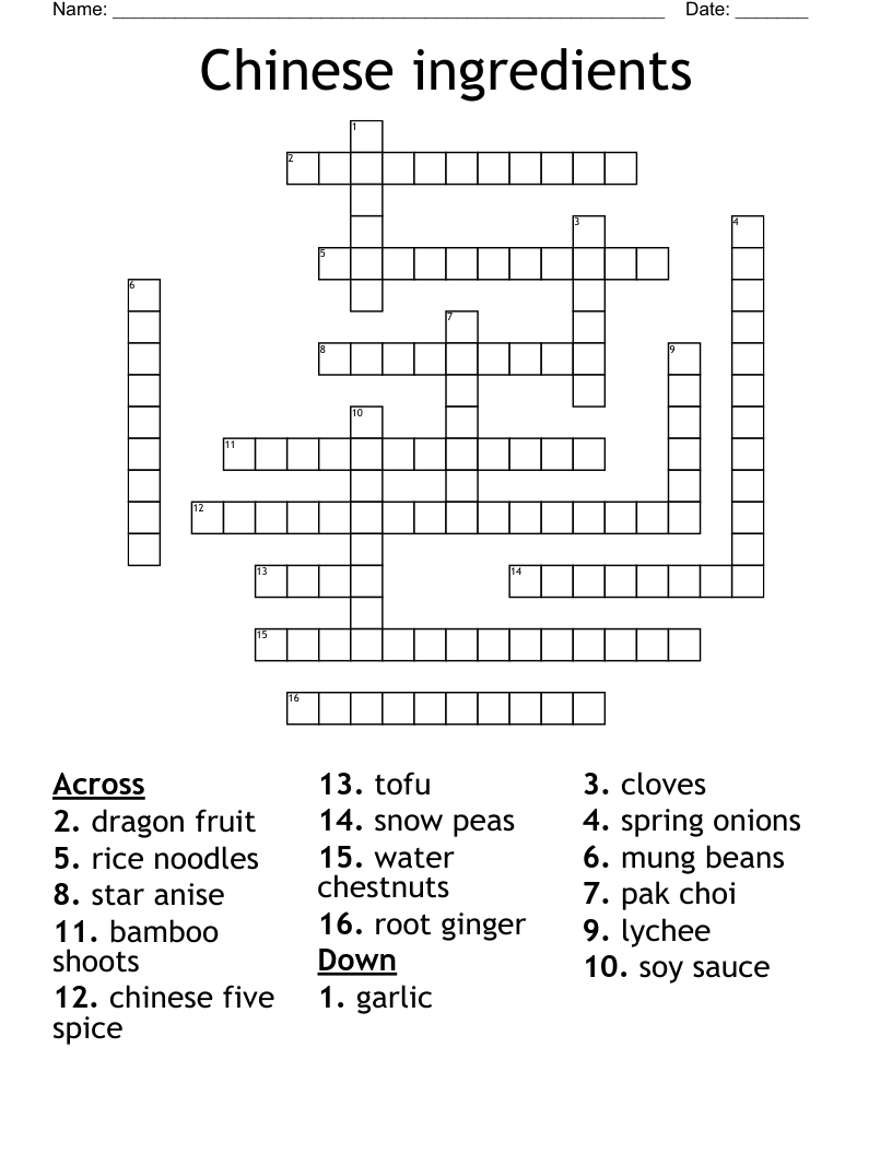 Chinese ingredients Crossword