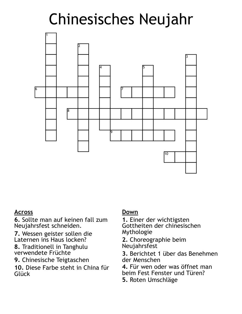 Chinesisches Neujahr Crossword