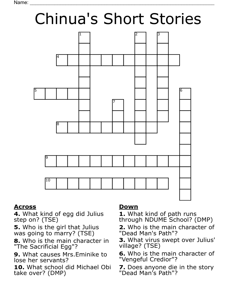 Chinua's Short Stories  Crossword