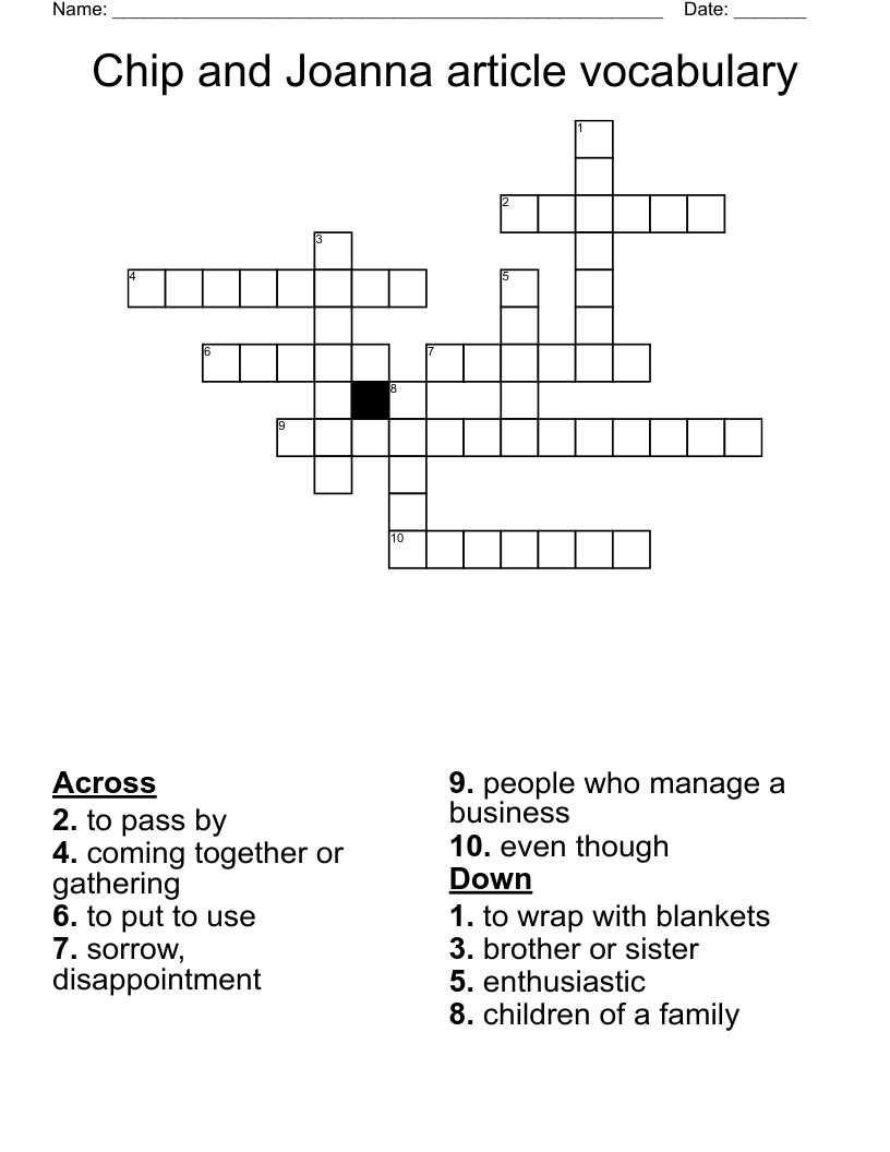 Chip and Joanna article vocabulary Crossword