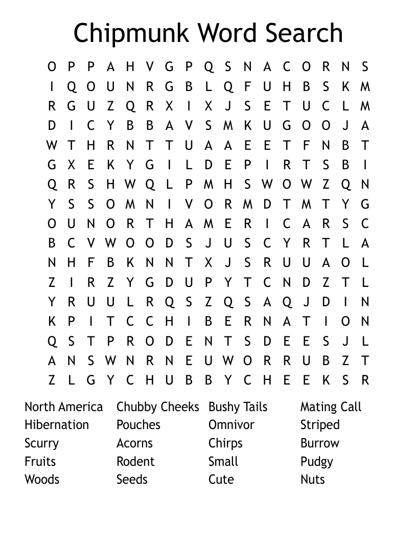 Chipmunk Word Search
