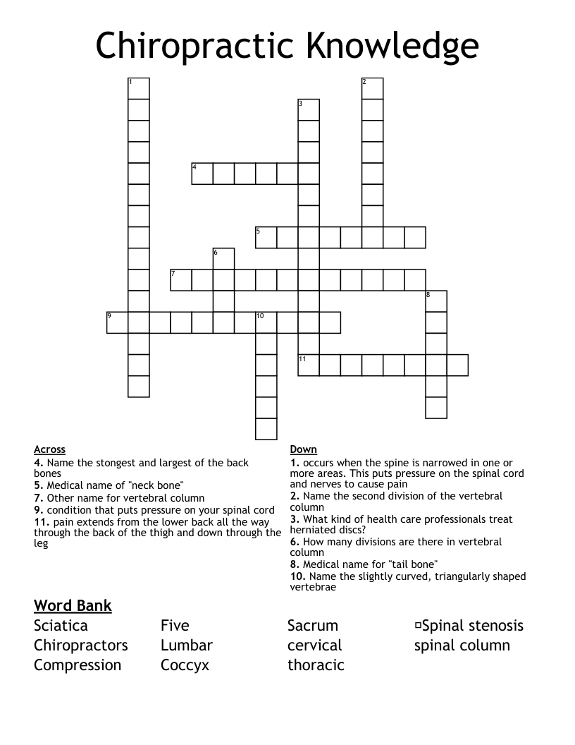 Chiropractic Knowledge Crossword