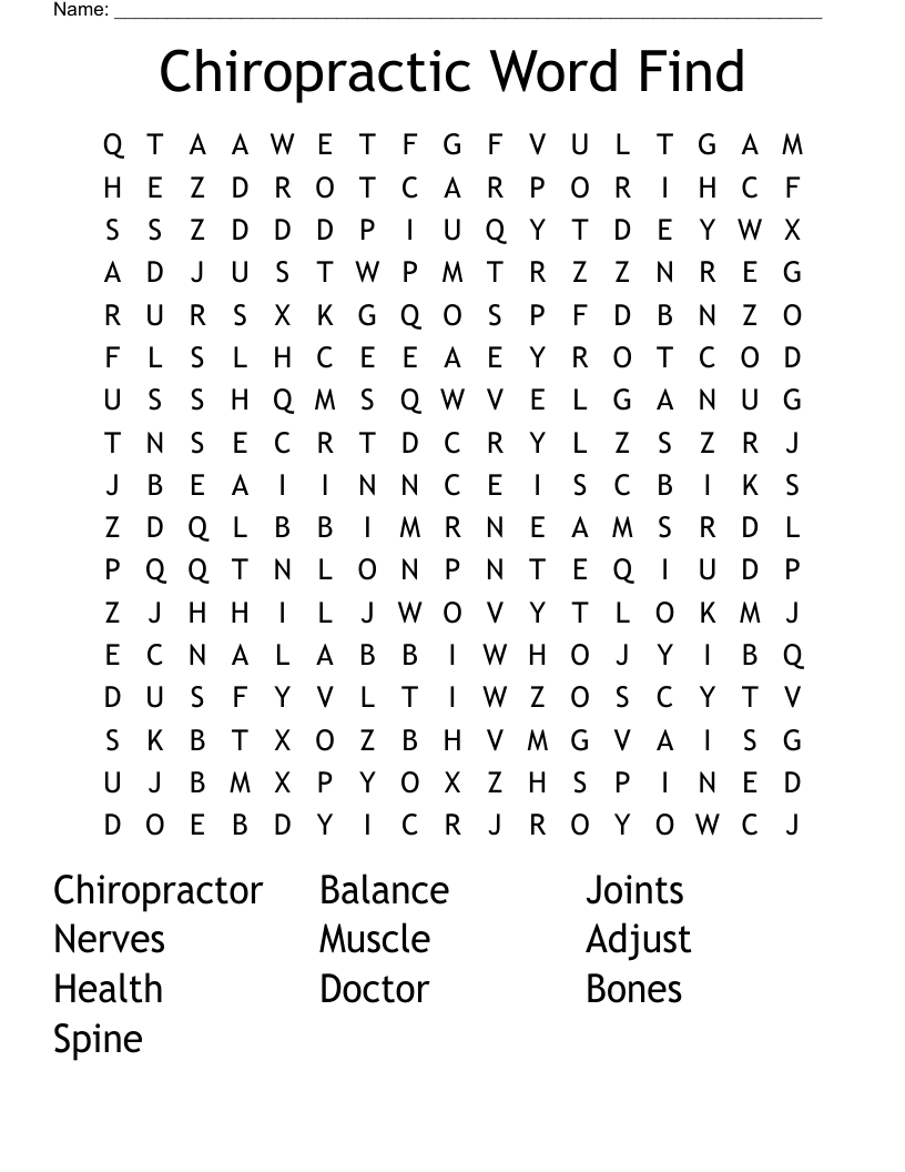 Chiropractic Word Find Word Search