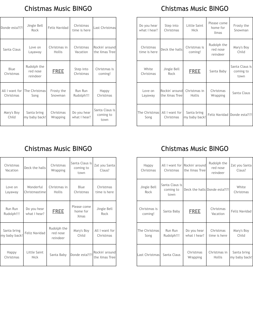 Chistmas Music BINGO