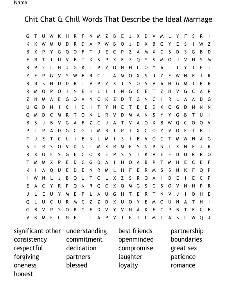 Chit Chat & Chill Words That Describe the Ideal Marriage Word Search