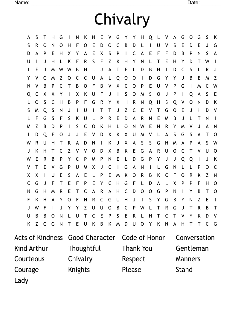 Chivalry Word Search