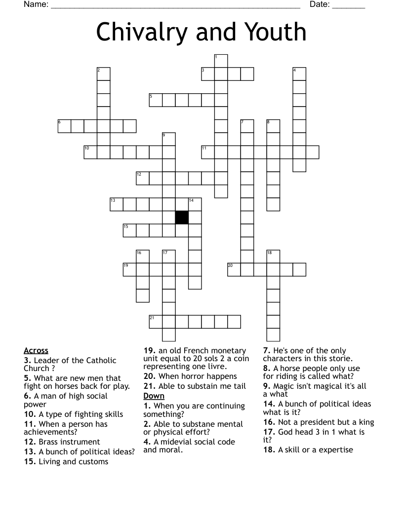 Chivalry and Youth  Crossword