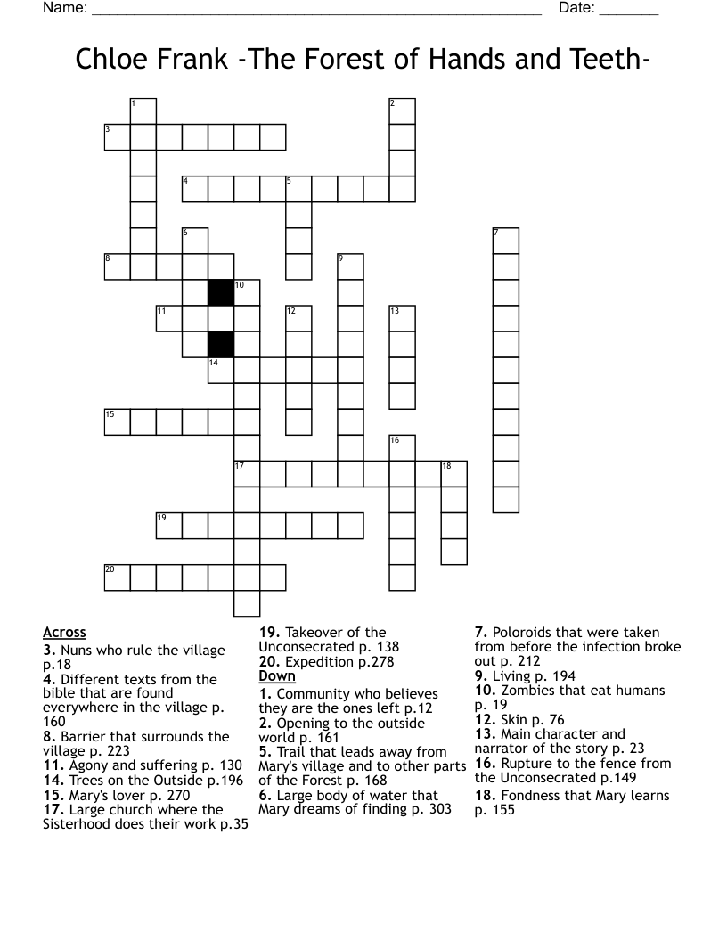 Chloe Frank -The Forest of Hands and Teeth- Crossword