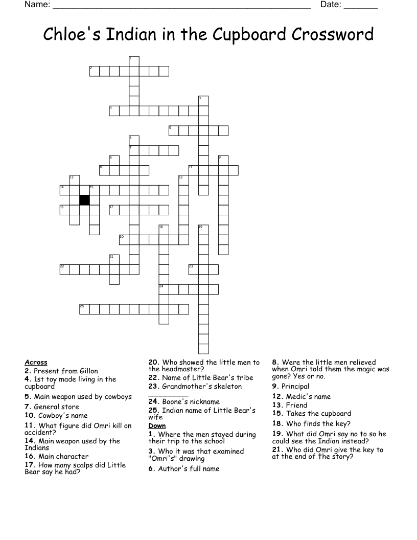 Chloe's Indian in the Cupboard Crossword